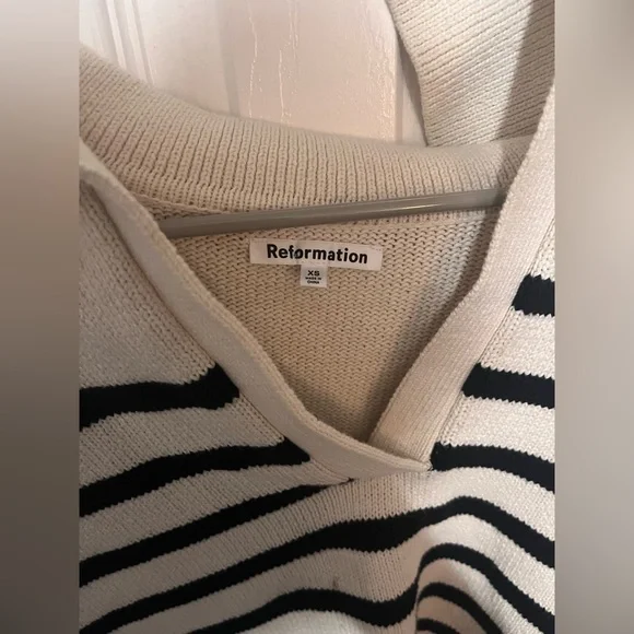 Reformation Francesco Polo Sweater Long Sleeve Stripes Cotton Extra Small - Picture 3 of 5